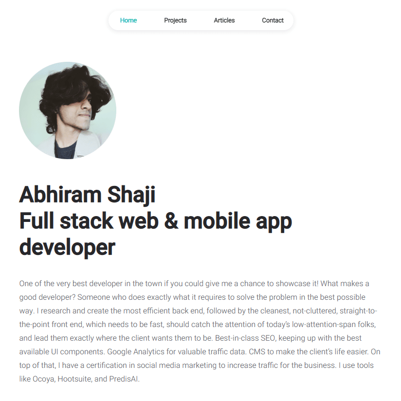 React portfolio screenshot